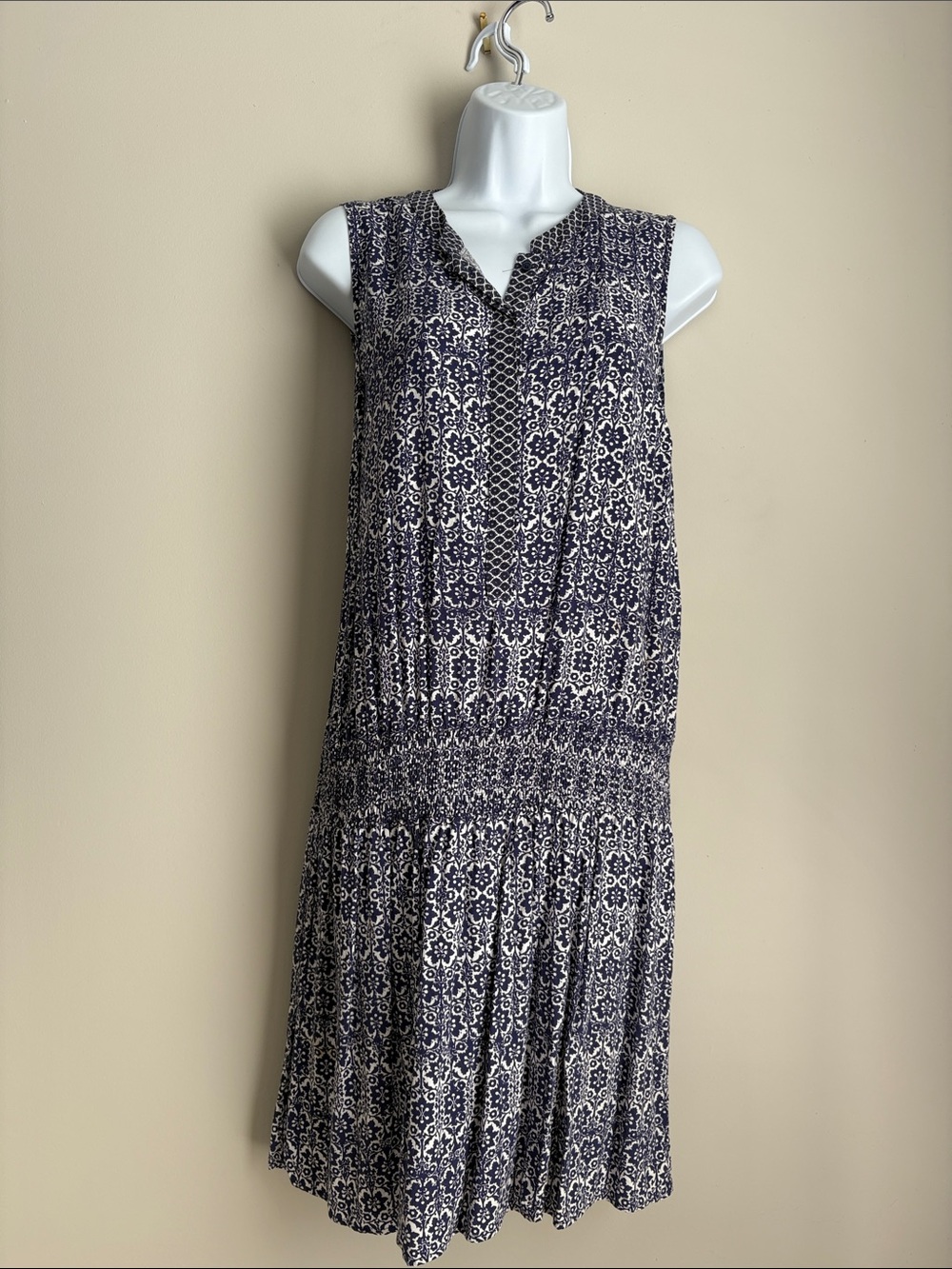 a.n.a Navy and White Printed Sleeveless Midi Dress